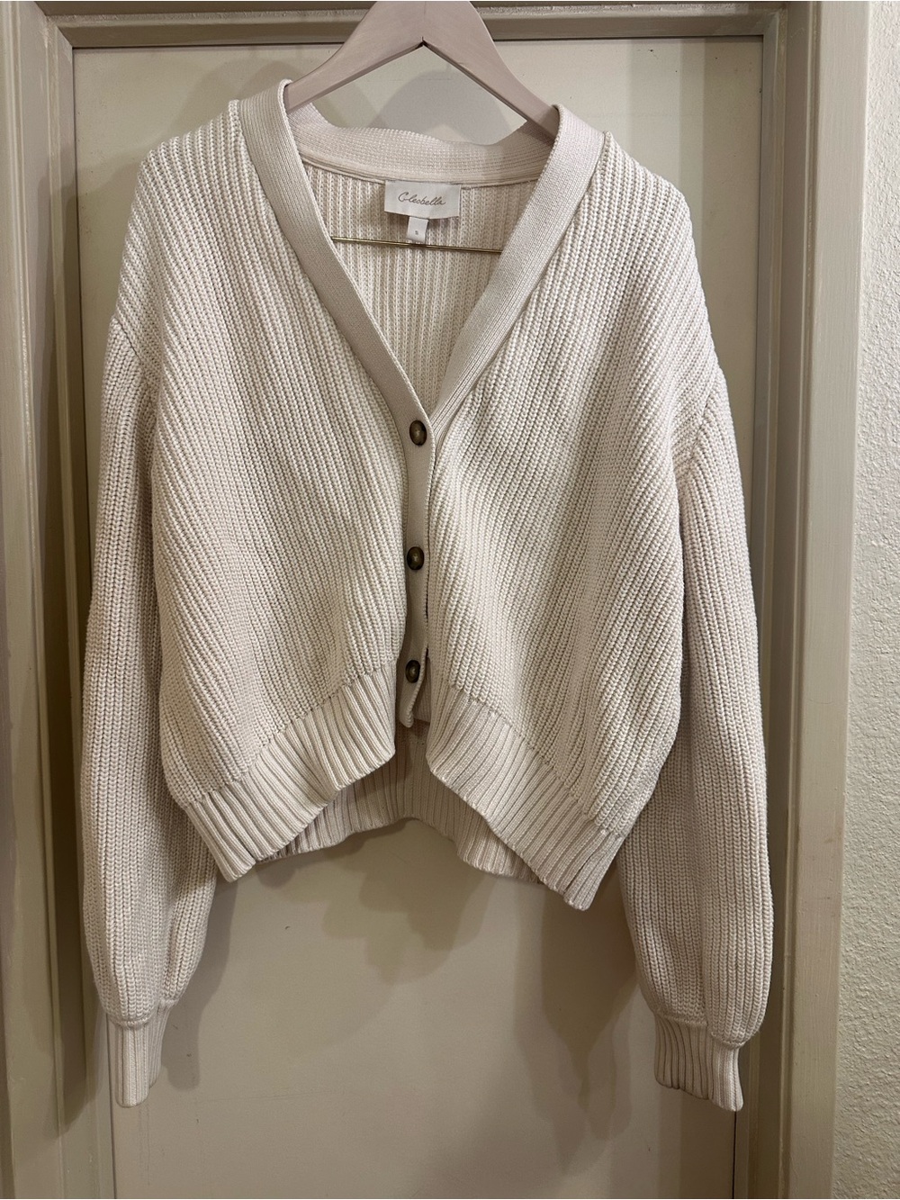 Cleobella Cream Chunky Knit V-Neck Button Cardigan